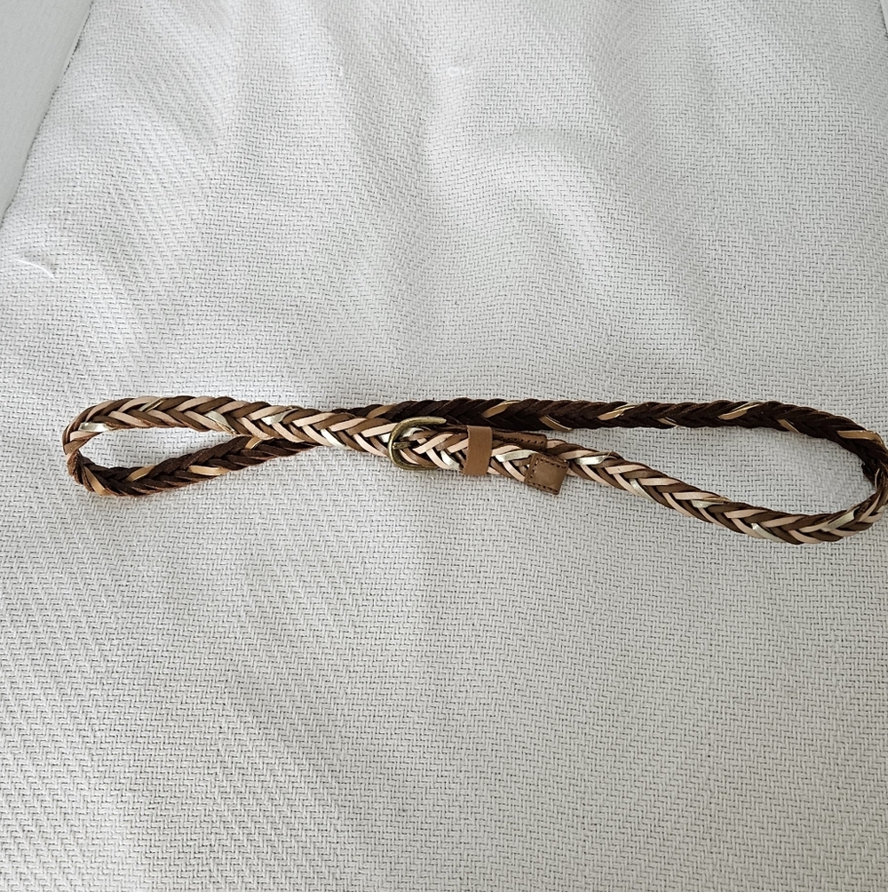 Braided Brown, Tan And Gold Braided Belt - Picture 2 of 3